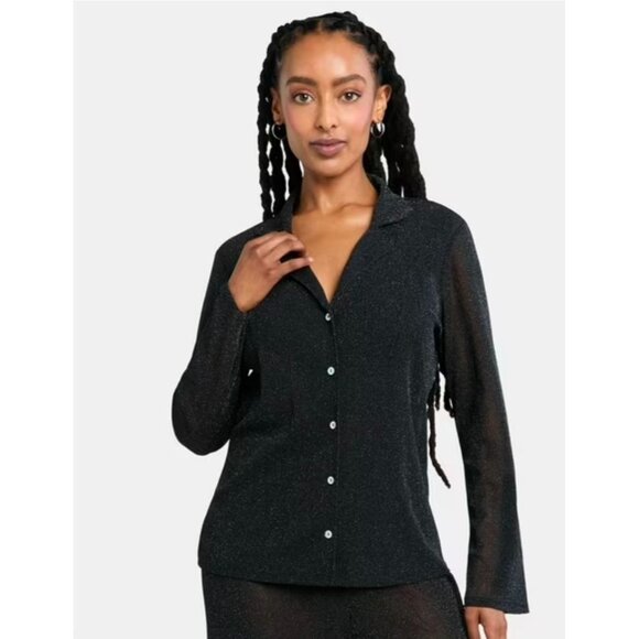 Sparkle Button Front Shirt Coverup Women's Size Medium (8-10) - Time and Tru - Picture 1 of 5